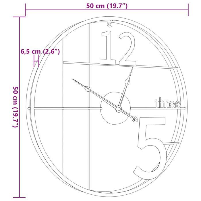 Zegar Ścienny, Czarny, Ø50 Cm, Żelazo