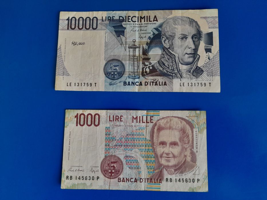 2 banknoty 10000 i 1000 litrów włoskich