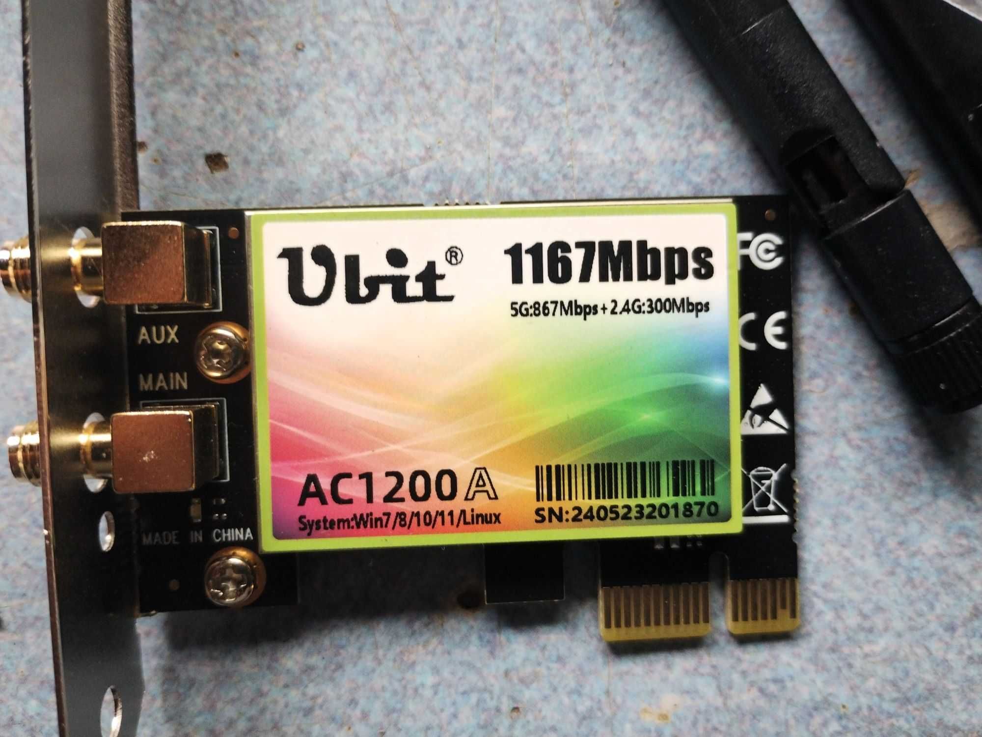 Ubit Karta bezprzewodowa dwupasmowa  AC1200A PCIe, do 1200 Mbit/s,