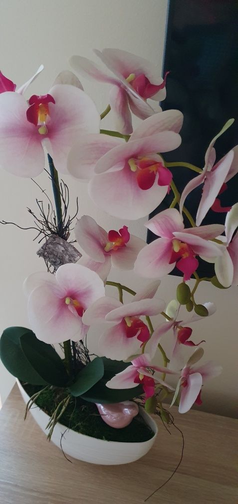 Orchidea storczyk w donicy sztuczny kwiat