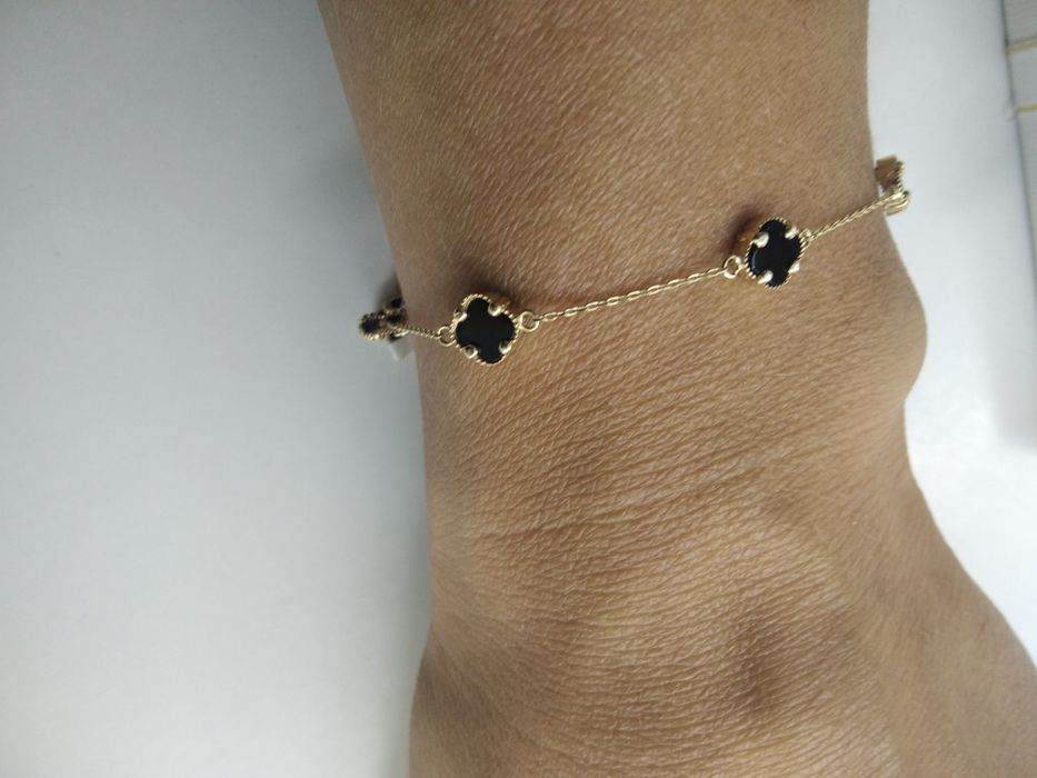 Złota bransoletka z czarnymi koniczynkami złoto 585 dł. 20 cm  985