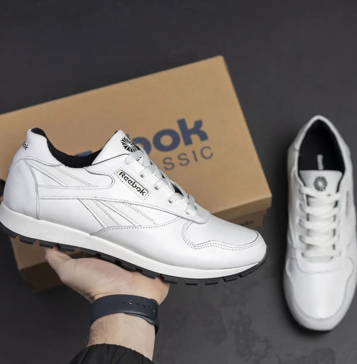 Кроссовки белые кожаные мужские reebok, повсякденні кросівки білі