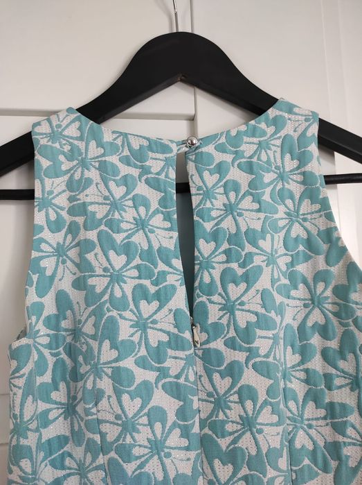 Sukienka żakardowa srebrno-błękitna na wesele/karnawał