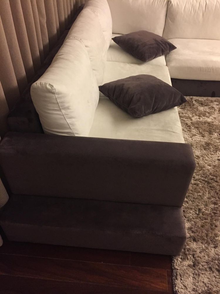 Sofá com Chaise Longue Ecosuede bicolor
