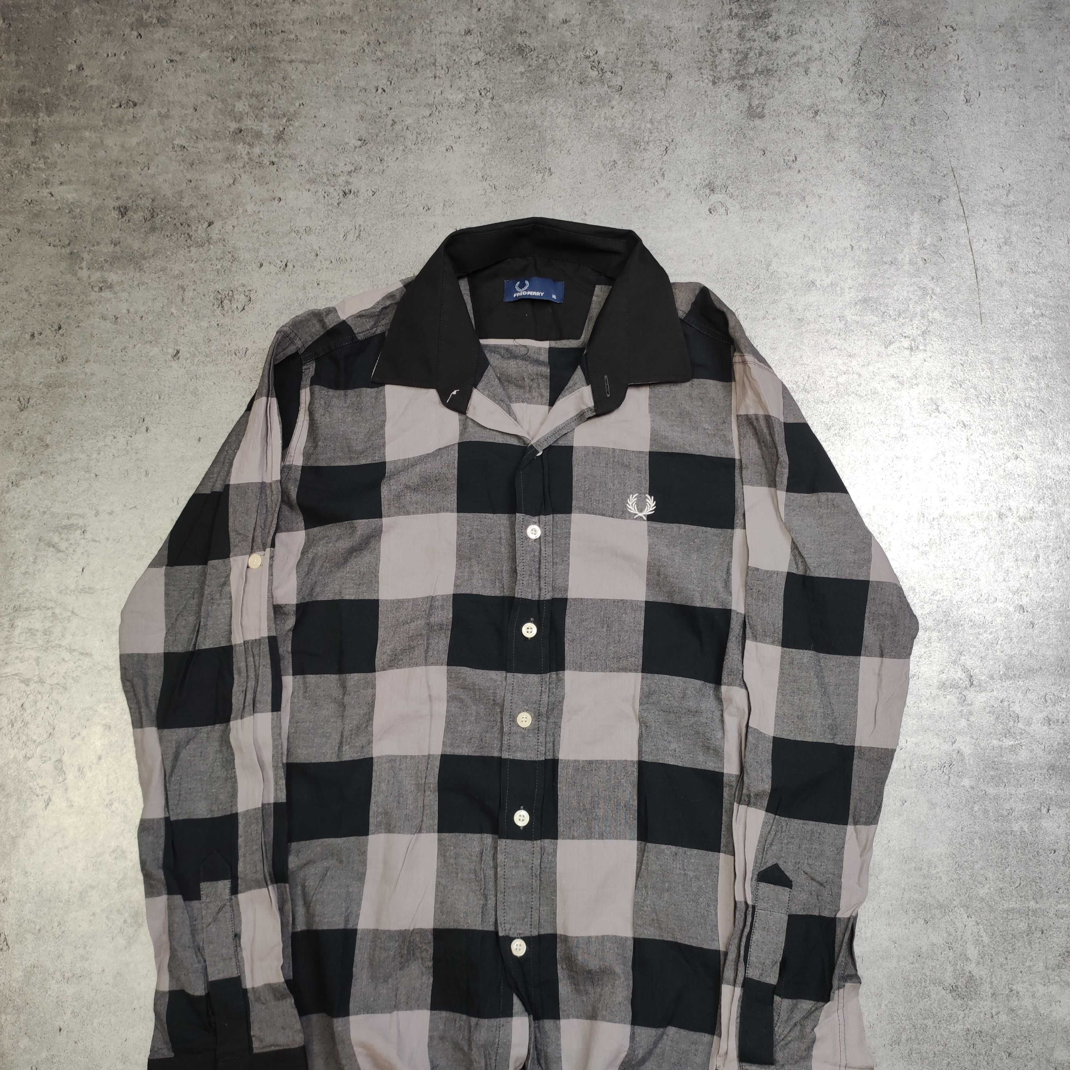 MĘSKA Koszula Elegancka Kratka Bawełna Fred Perry Małe Logo Haft