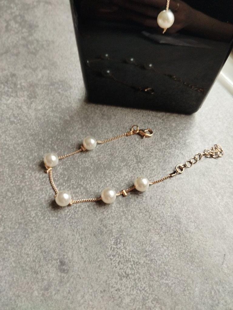 Komplet złotej biżuterii perełki perły zestaw bransoletka naszyjnik
