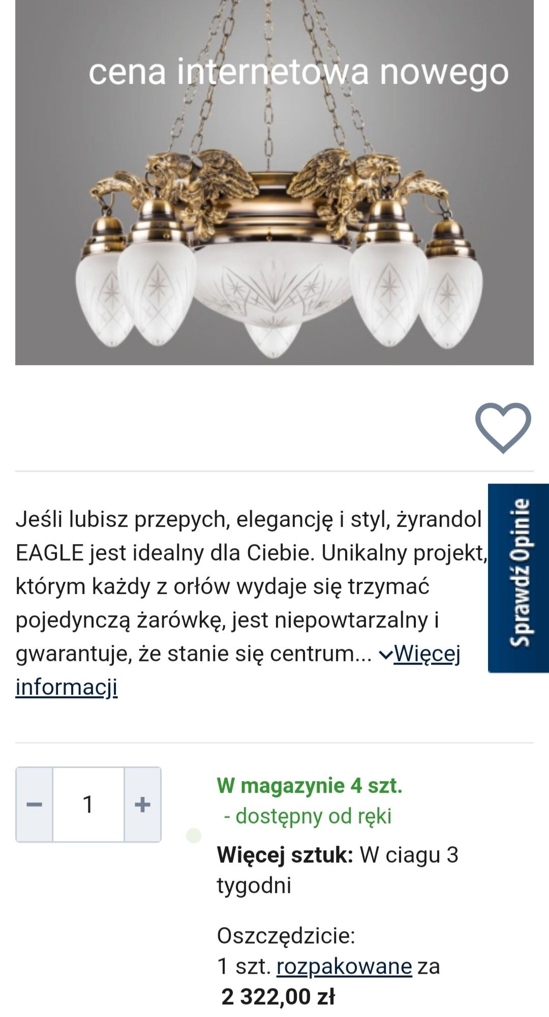 Lampa, żyrandol  mosiężny orzeł/Eagle/żółw. 6-ramienny