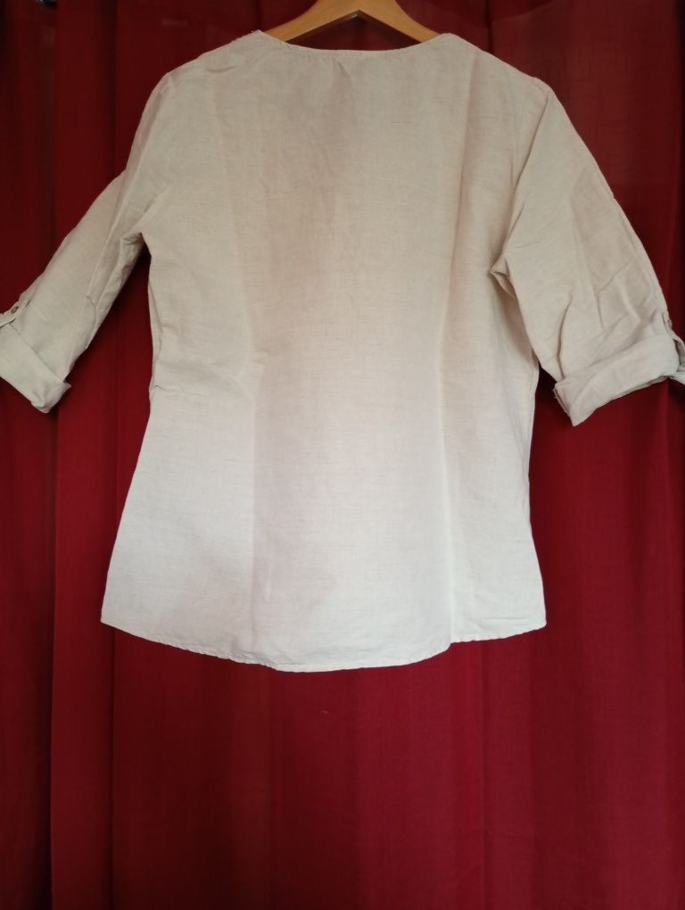 Bluzka, tunika lniana beżowa Boho upał, wakacje,lato size 40