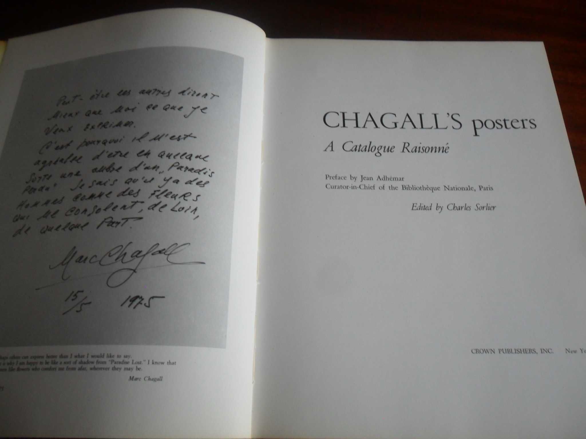 "Chagall's Posters - A Catalogue Raisonné"-1ª Ed 1975 -Texto em Inglês