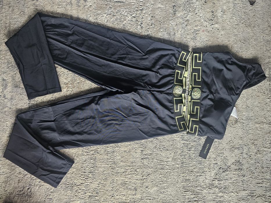 Komplet spodnie top Gianni Versace damski czarny trening siłownia