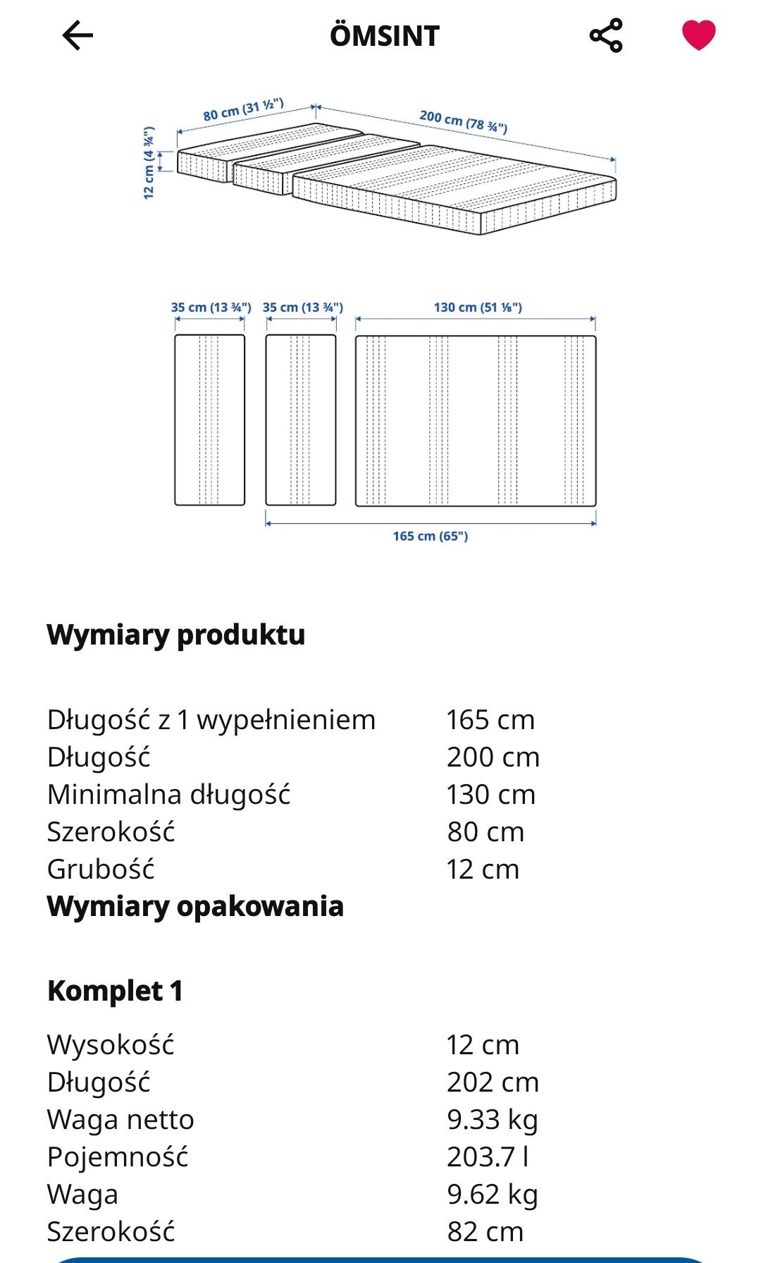OMSINT IKEA materac na łóżeczko rozsuwane 80x200