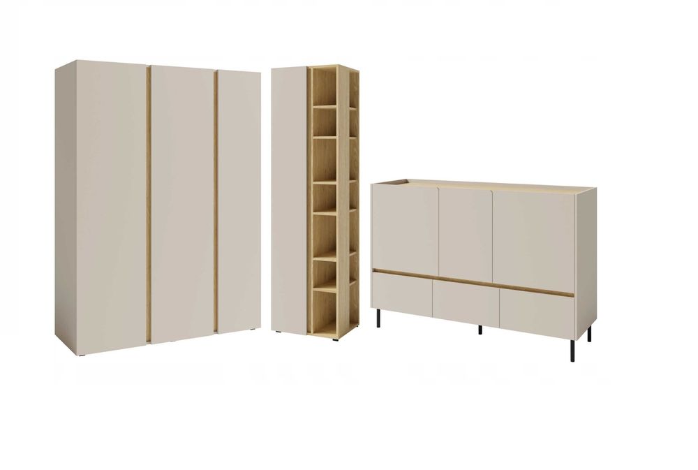 zestaw mebli duża komoda regał szafa trzydrzwiowa pokój Salon beż ziel