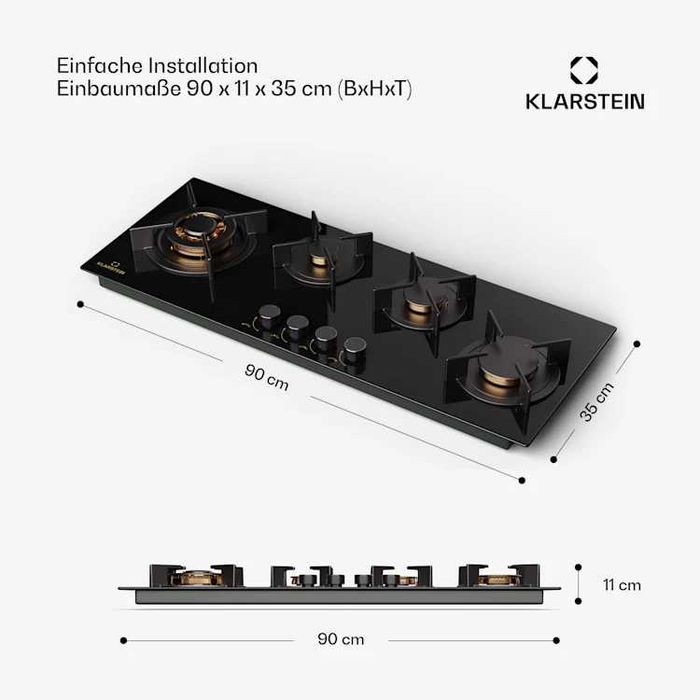 Газовая варочная плита Газова поверхня Klarstein Goldflame 4 Slim 90см