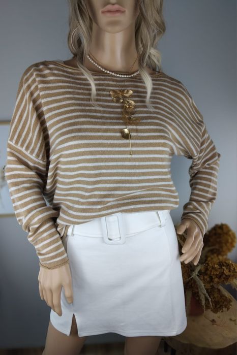 Kaszmirowy sweter w paski wełniana bluza wiskozowa dzianinowa bluzka M