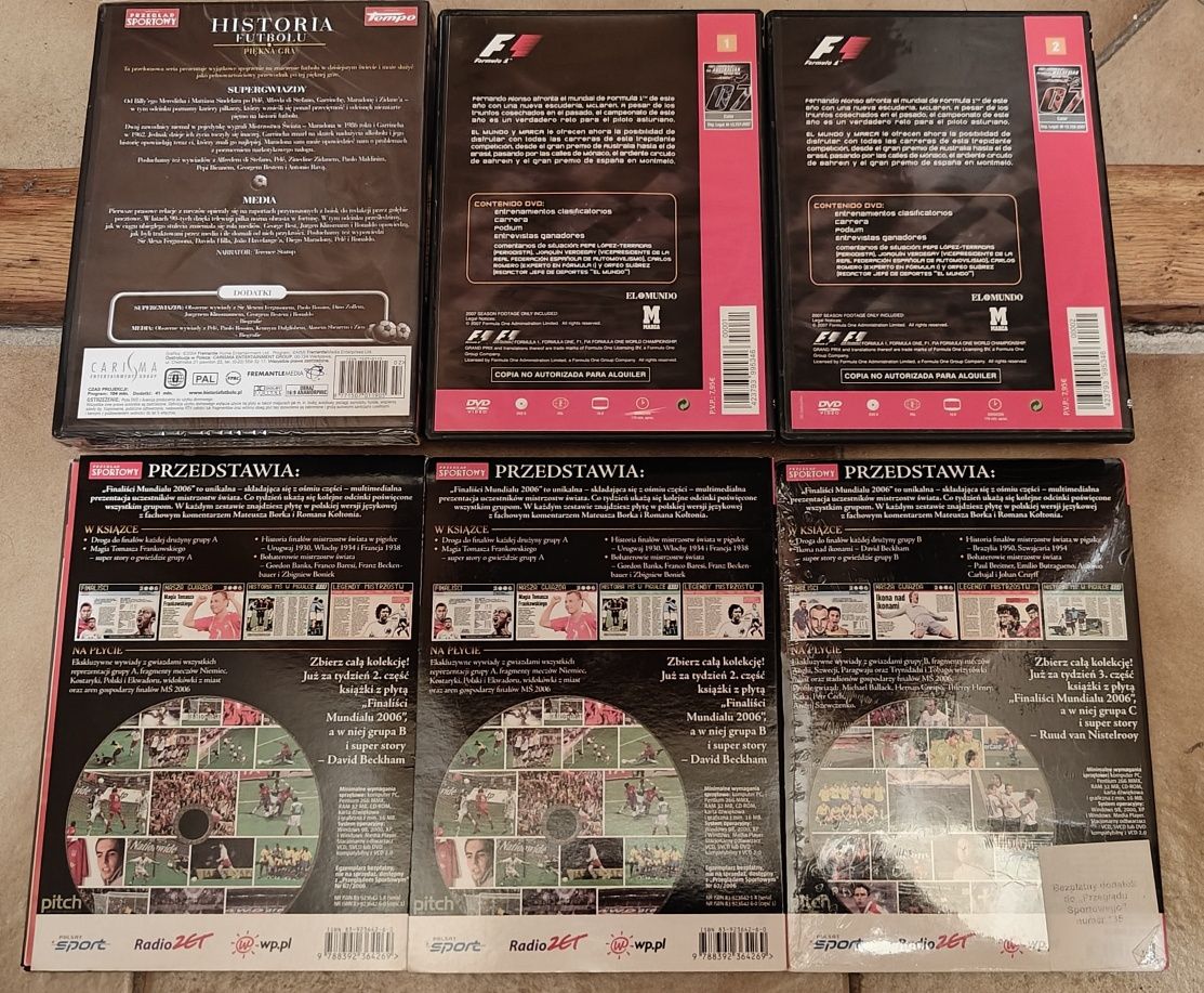 6 DVD Futbol, Piłka Nożna, Sport, Mundial, Polska, Formuła 1,, F1