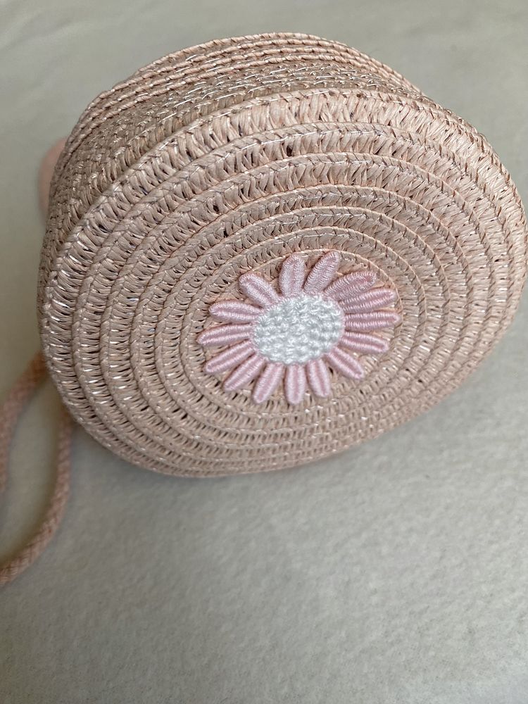 Torebka Mini - Boho Letnia plażowa na ramię - słomiana, Kwiat Róż