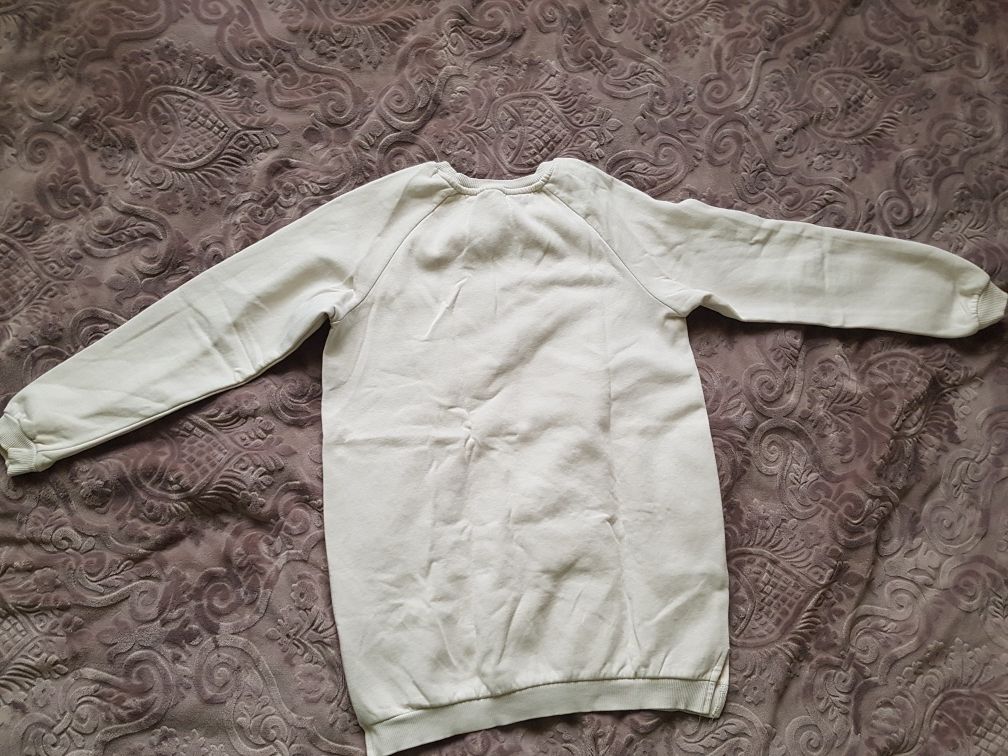 Ładna kremowa dluga bluza,  tunika dresowa z jednorożcem H&M 140-146