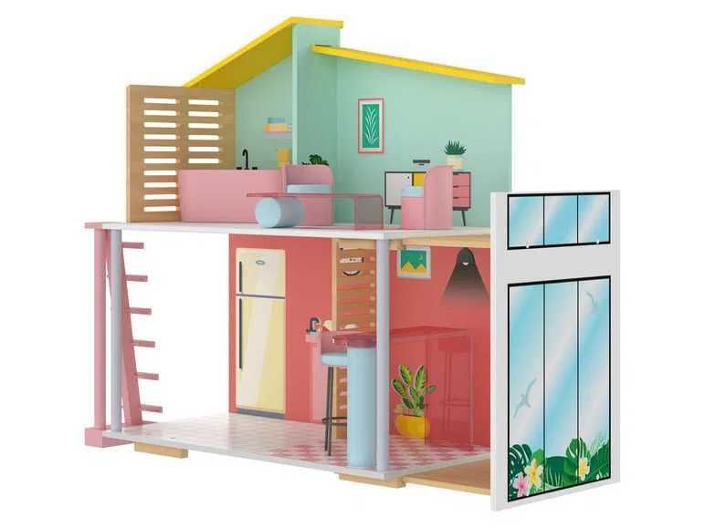 Drewniany domek dla lalek meble schodki taras Stella fashion