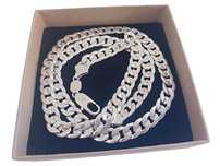 Srebrny Łańcuszek Pancerka Frezowany Stal 316L Silver Plated 51cm 34g