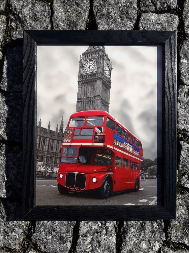 Obrazek Big Ben czerwony autobus w drewnianej ramce