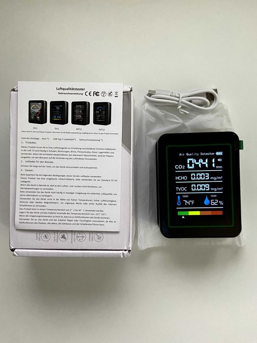 Монітор якості повітря 5 в 1 аналізатор температури вологості рівня CO