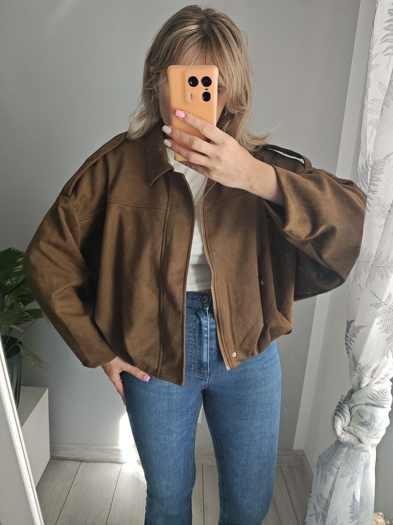 Zamszowa brązowa kurtka bomberka viral S 36 M 38 brown fall autumn
