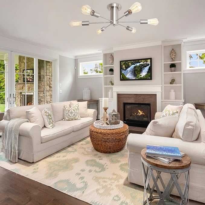 Lampa Sufitowa Vintage E27, 6-ramienna, Srebrny Nikiel Ø 56 cm