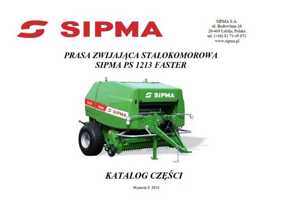 Katalog części prasy Sipma PS 1213 FASTER