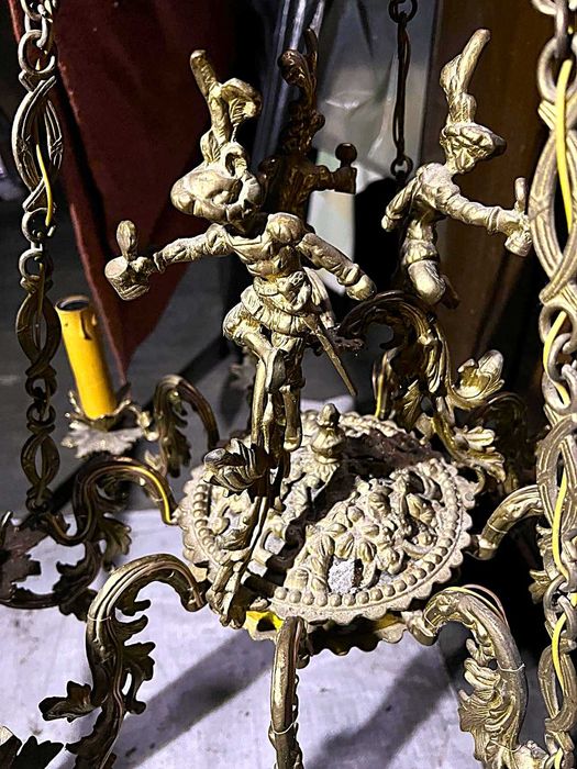 Wyprzedaż! żyrandol mosiądz, 9 żarówek + kinkiet +lustro +zegar antyk