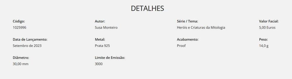 Moedas INCM Unicórnio (Prata Proof) Ulisses (Prata Proof)