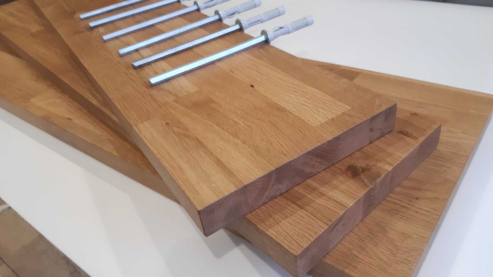 Półka drewniana DĘBOWA, NIEWIDOCZNE MOCOWANIE. na wymiar