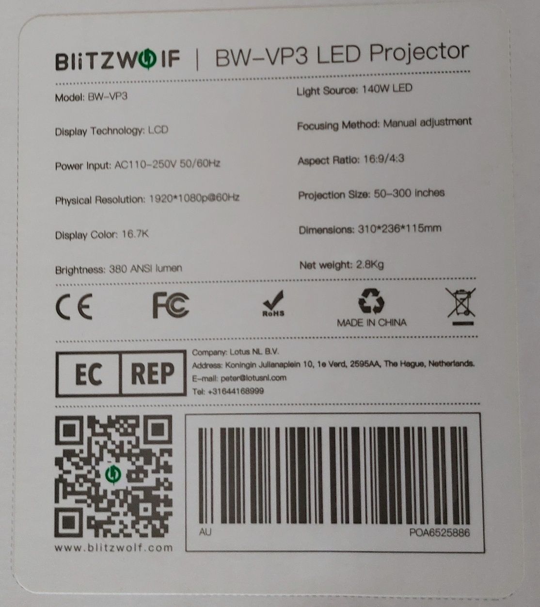 Projetor blitzwolf  BW-VP3