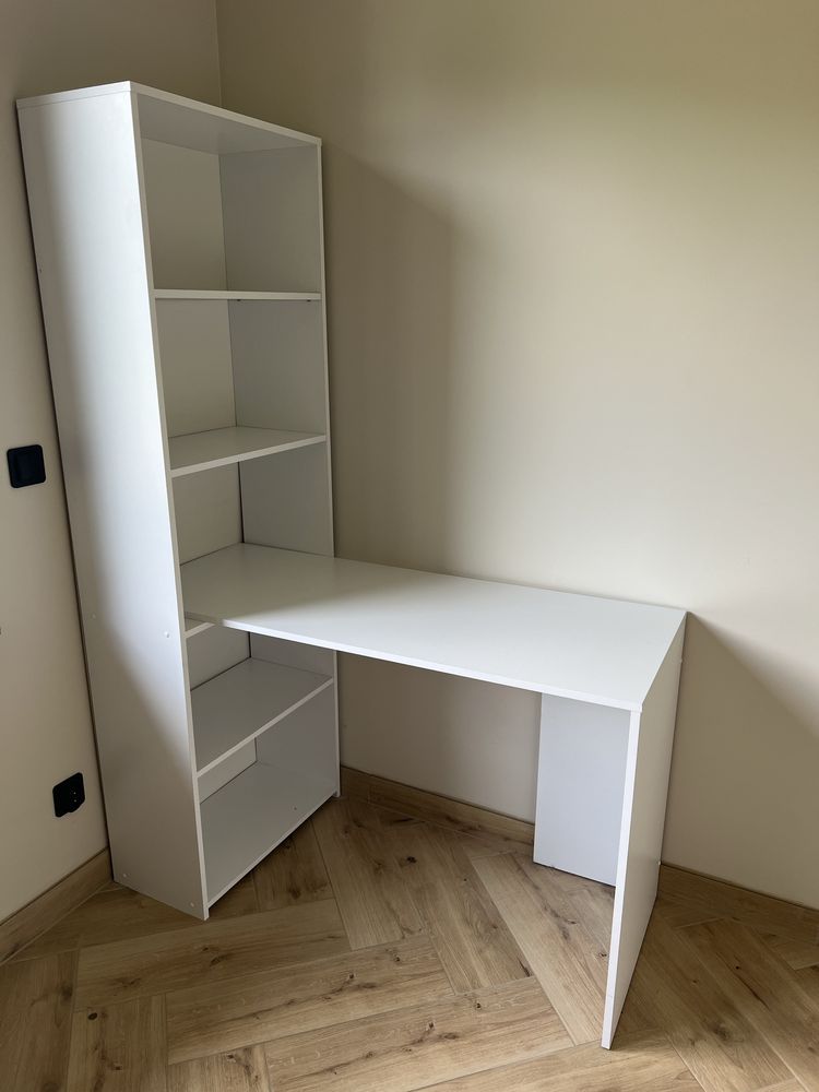 Regał 180 cm + biurko 125 cm – biały komplet