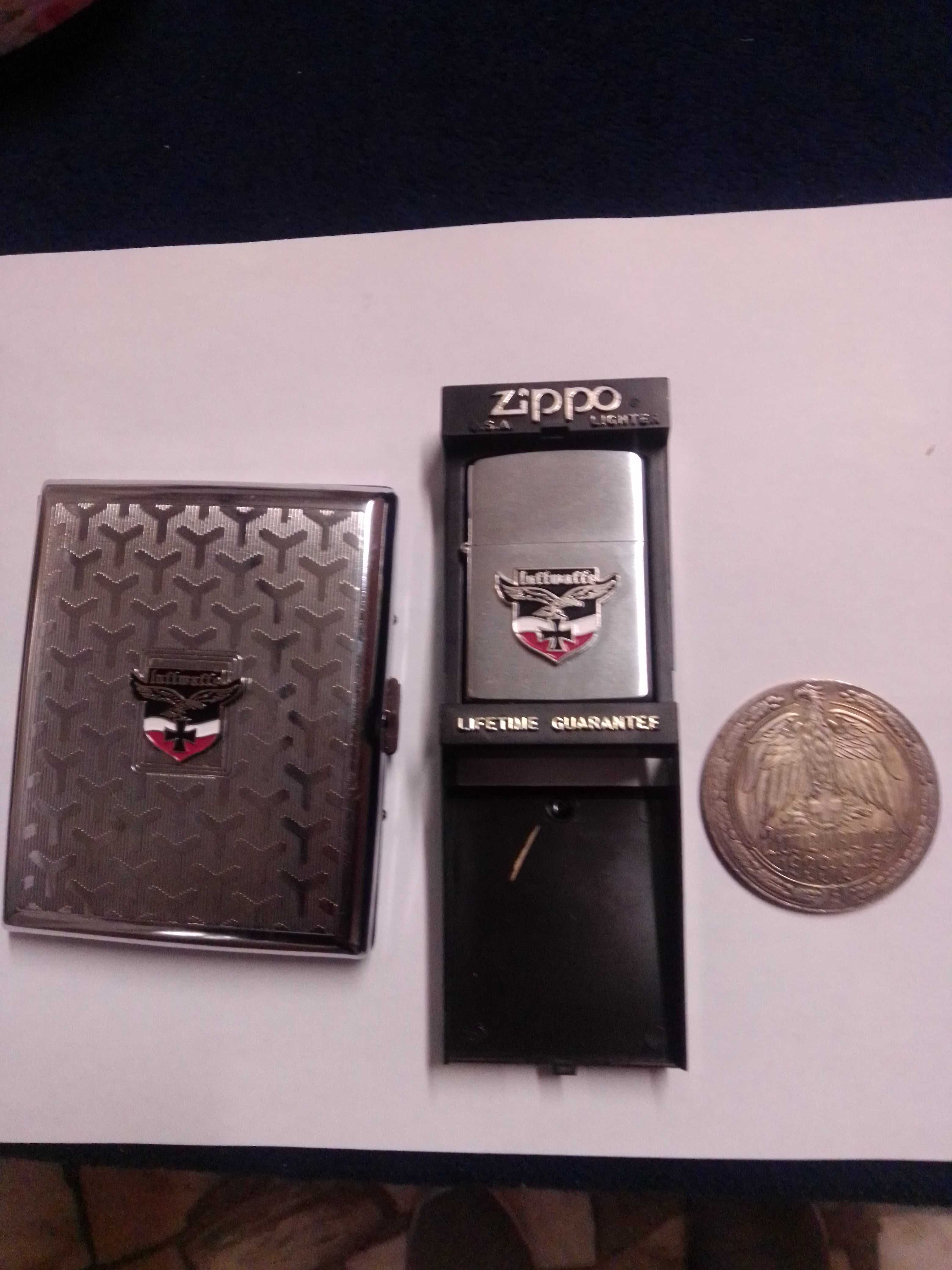 conjunto raro isqueiro, cigarreira e medalha luftwafe Zippo