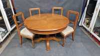 Komplet Stół krzesła okragly rozkładany 4 krzeseł  Biedermeier