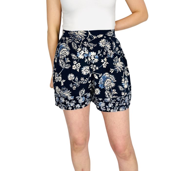 Granatowe szorty w kwiaty vintage S 36 H&M