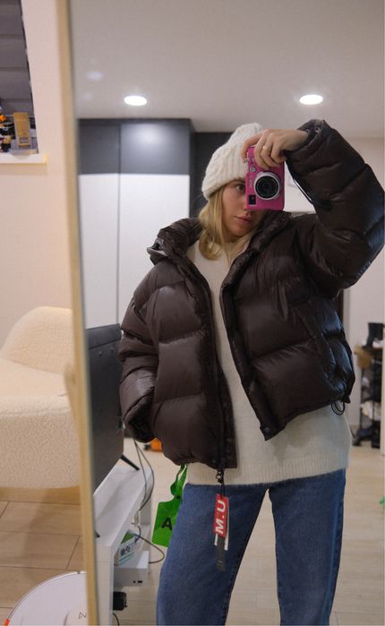 Пуховик шоколадний, натуральний пух! Зима S/M