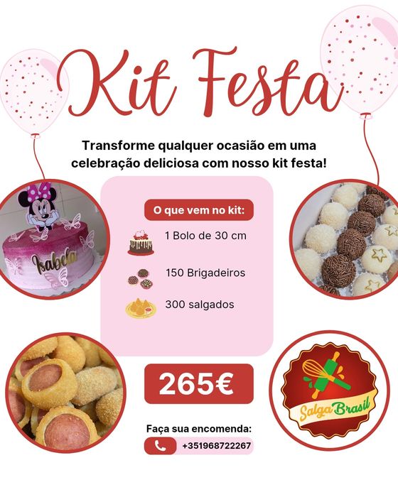 Kit Festa Salgadinhos doces e Bolo