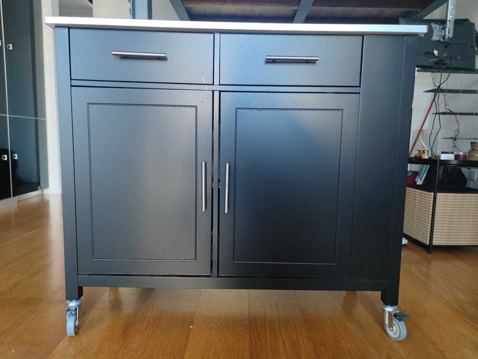 Carrinho/ilha preto e inox SOBUY