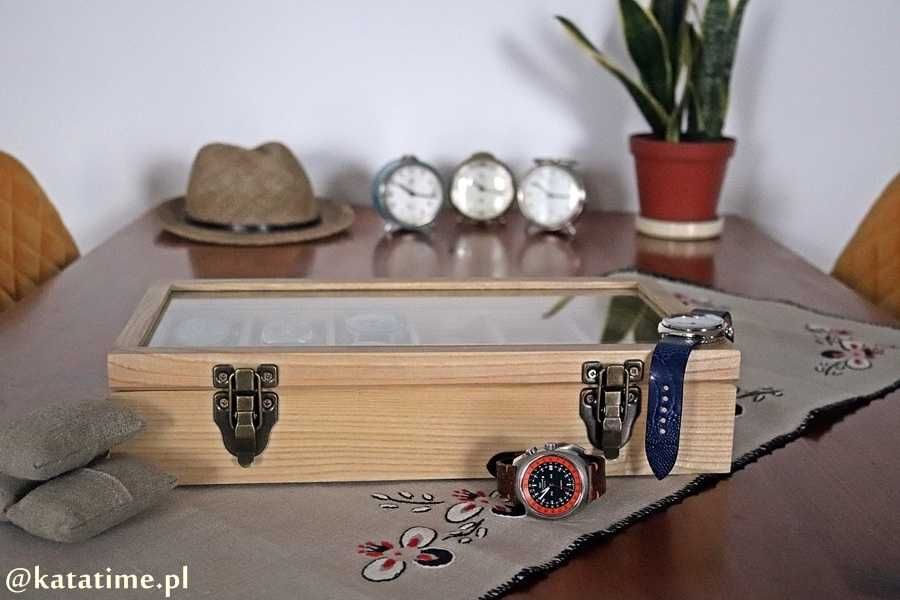 Skrzyneczka kasetka etui na 12 zegarków drewno ręcznie robiona