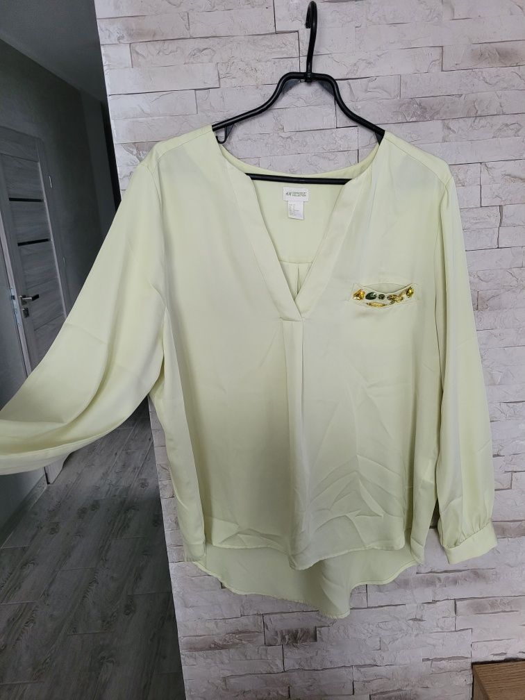 Nowa luźna lekka koszula dekolt V z kamykami tył dłuższy H&M XL