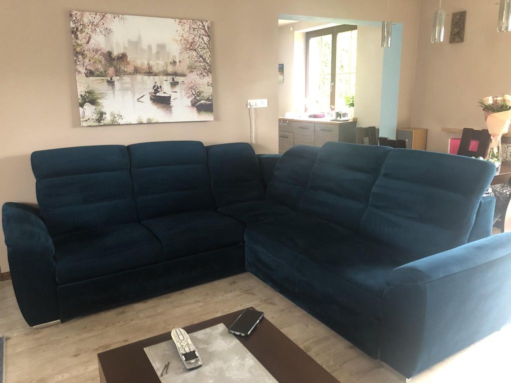 duża kanapa narożnik narożna do salonu sofa zielona turkusowa