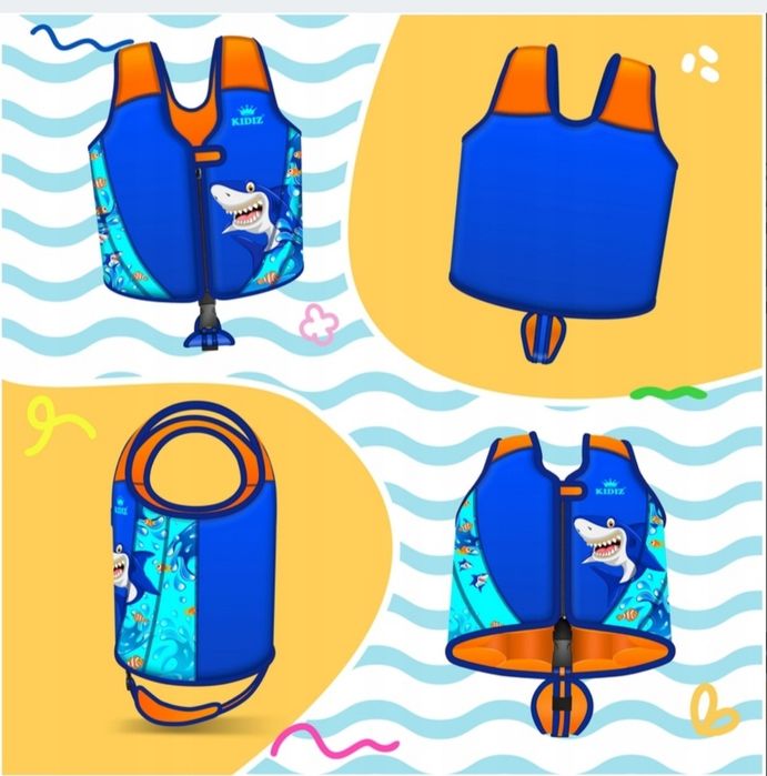 Kamizelka do pływania kapok dla dzieci niebieski w rekina L
