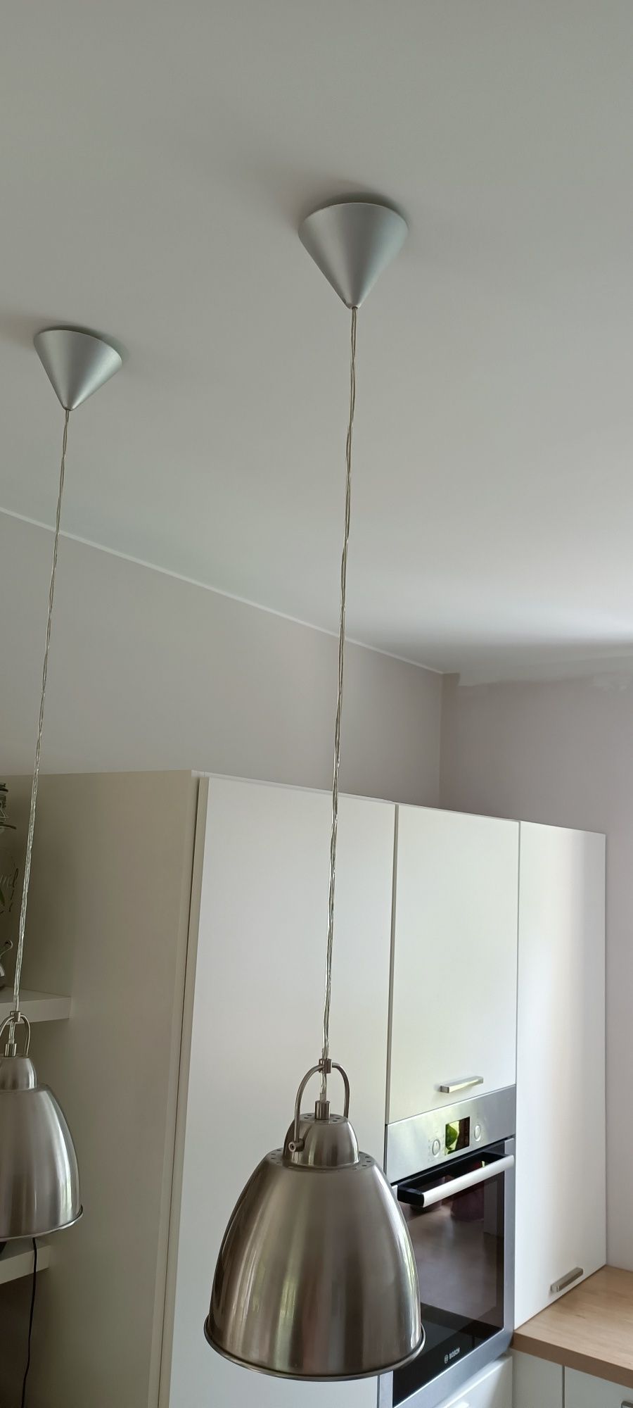 Lampy sufitowe wiszące np nad wyspę 2 sztuki srebrne