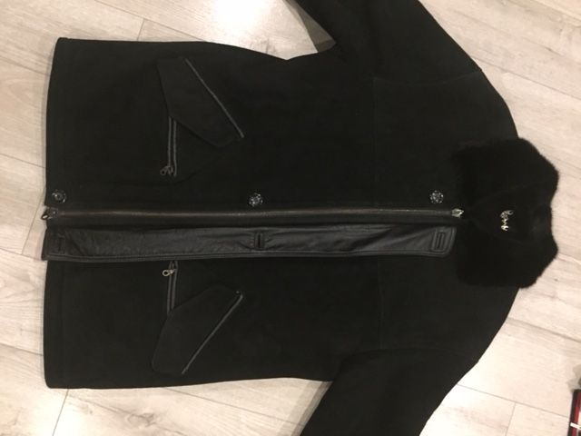 Мужская натуральная дубленка с норковым воротником черная