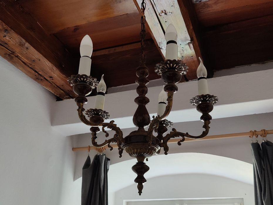 Żyrandol mosiężny 5 ramienny + kinkiety