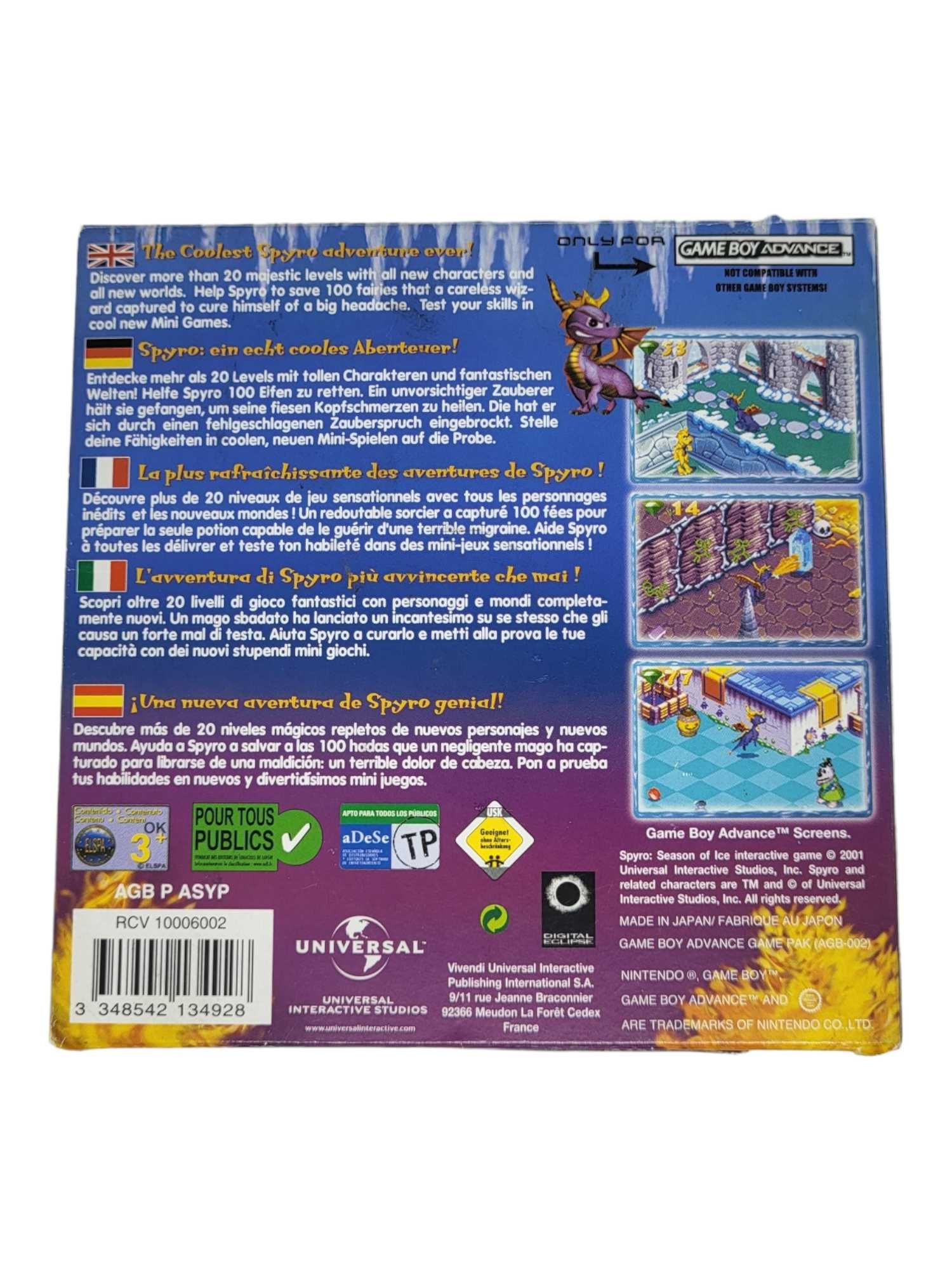 Spyro Season of Ice Game Boy Gameboy Advance GBA