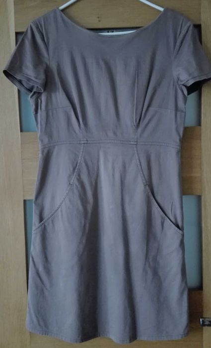 Sukienka jasny brąz kawa z mlekiem cappuccino elegancka M 38 Bawełna