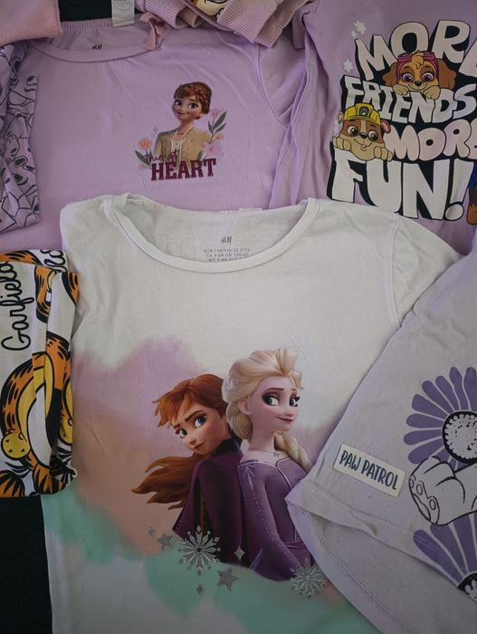 6x T-shirt r. 110-116. Dres gratis, Ogrodniczki, Kraina Lodu, ELSA, Sk