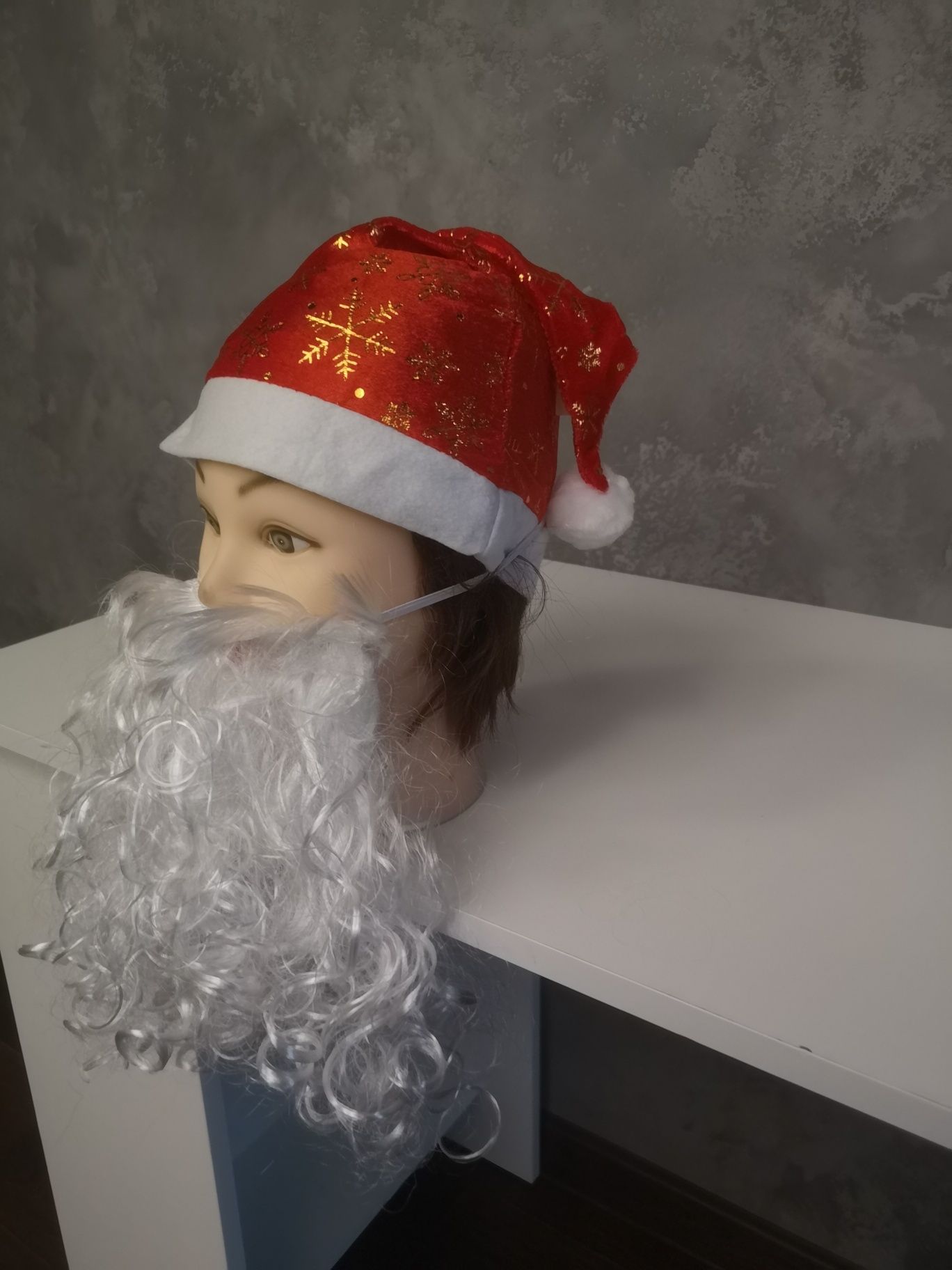Новая новогодняя шапка колпак дед мороз Санта Клаус борода новый год